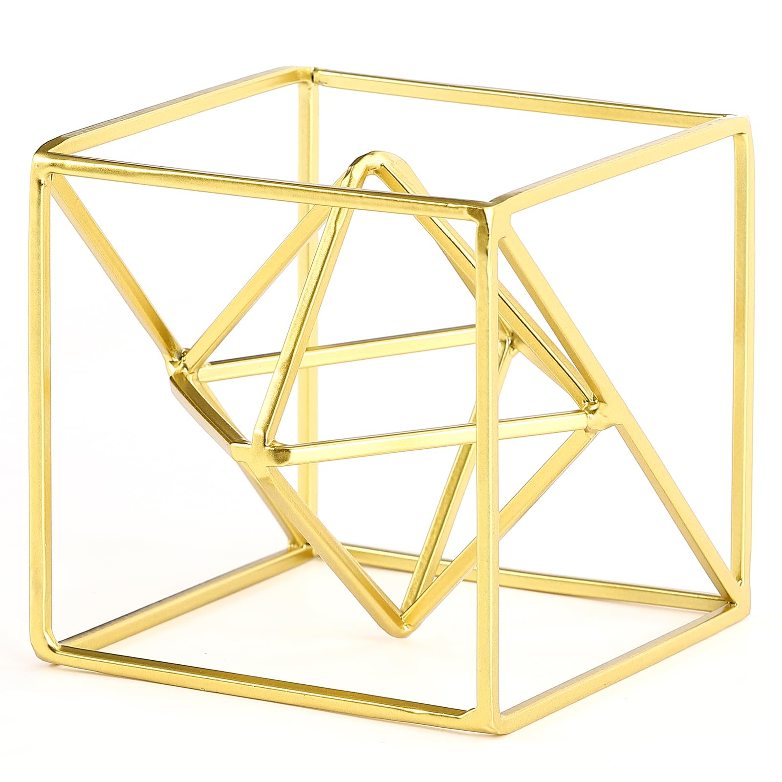 YiLifebes Escultura geométrica de metal dorado, 4.72 pulgadas, moderna, cuadrada, objetos de decoración abstracta, esferas doradas de hierro, esferas decorativas para el hogar, oficina, mesa,