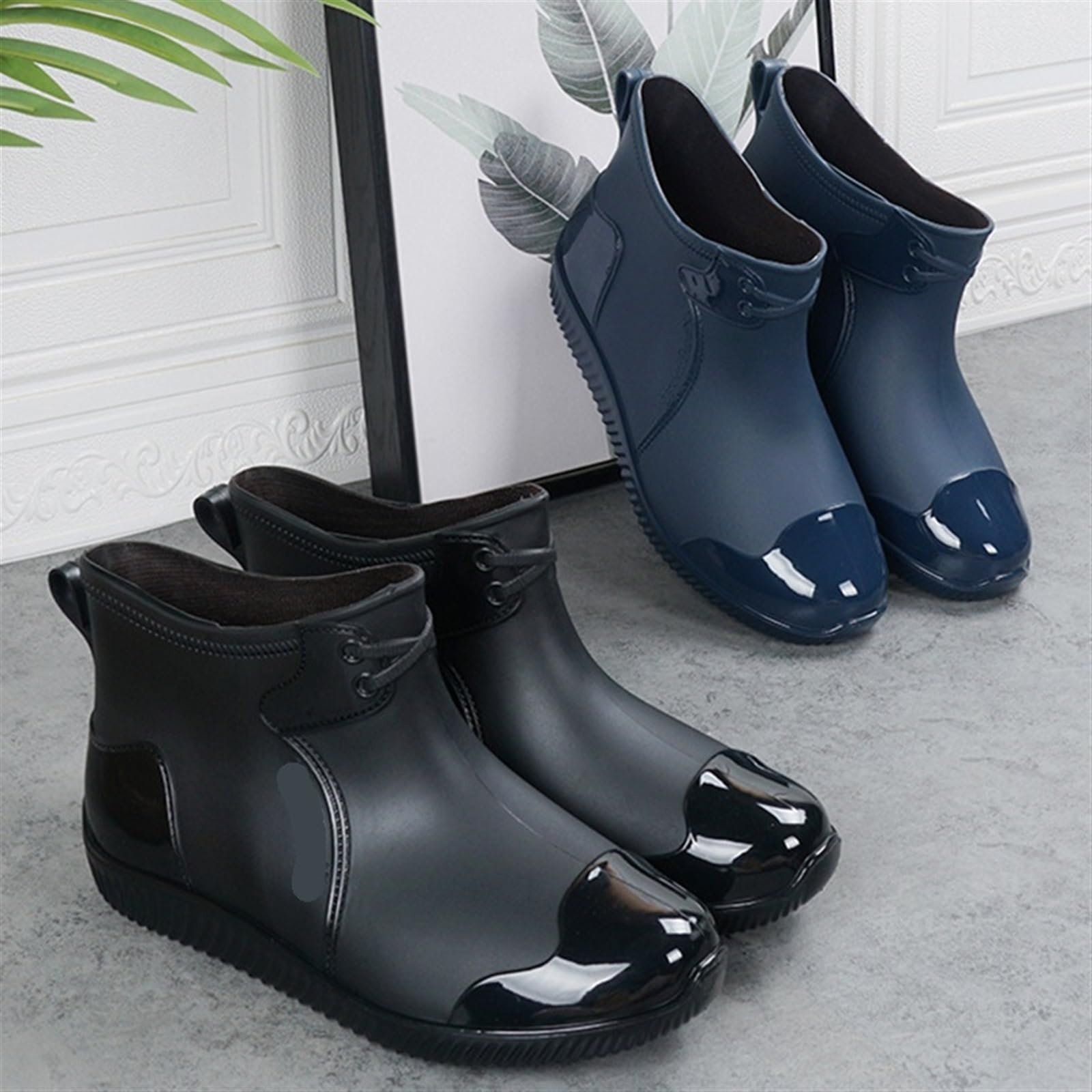 Stivali Pioggia Uomo Stivali da pioggia da uomo Stivali da lavoro in gomma impermeabili Scarpe comode da passeggio for uomo Stivali corti(Green-Fur,44)