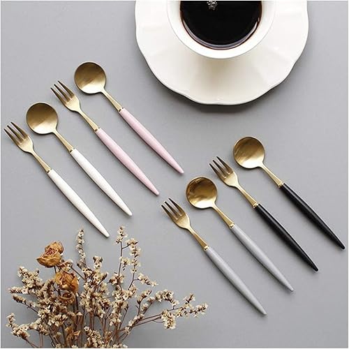 Miniatura 5 de Bogen Eiffel - Juego de cubiertos de acero inoxidable 18/10 de 4 piezas, incluye 2 cucharas de té y 2 tenedores de té (color dorado negro)