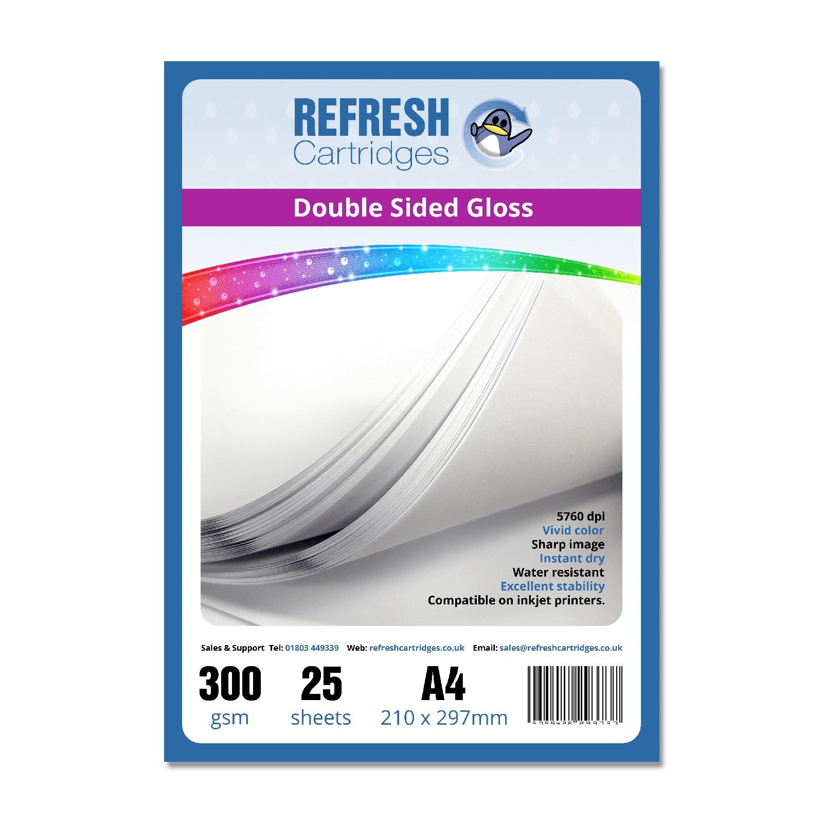 Refresh Cartridges Double Sided Glossy A4 Professional Very Thick Inkjet Photo Paper/Card 300gsm - 25 Sheets