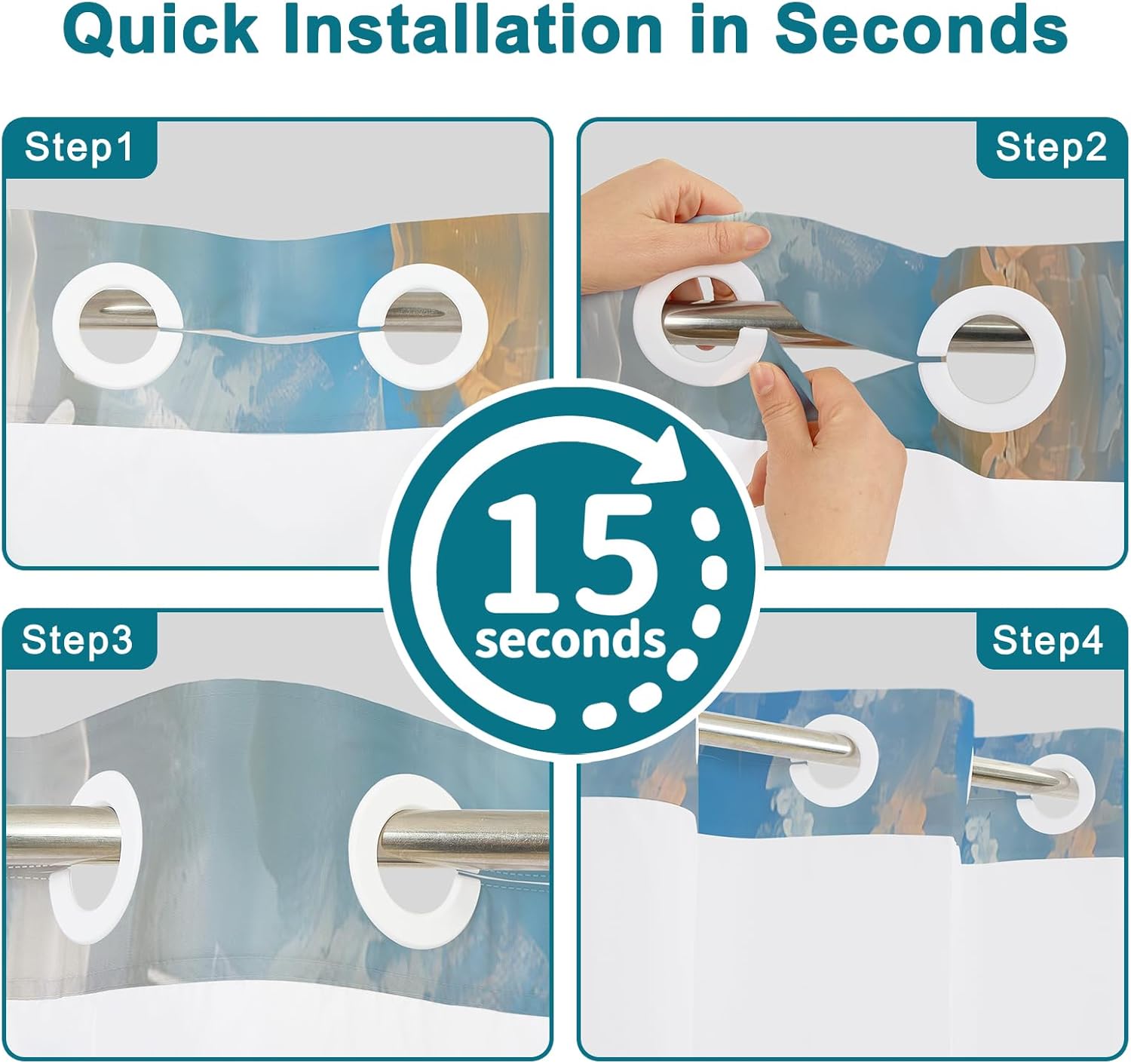 Nautical Blue Shower Curtain with Removable Liner, Shower Curtain No Hooks with See Through Window, Double Layer Fabric Shower Curtains, Coastal Voyage Ship Design for Bathroom Decor, 71x74 Inch