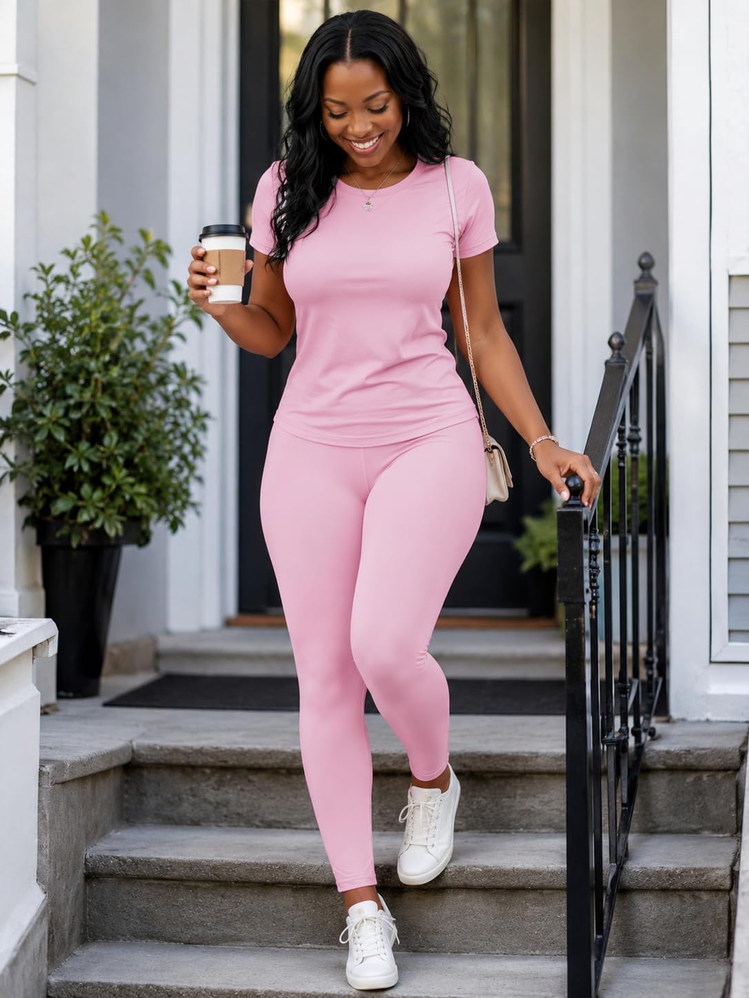 PinkPatty 2 Piece Outfits for Women Summer Casual Matching Sets Short Sleeve Top High Waisted Pants