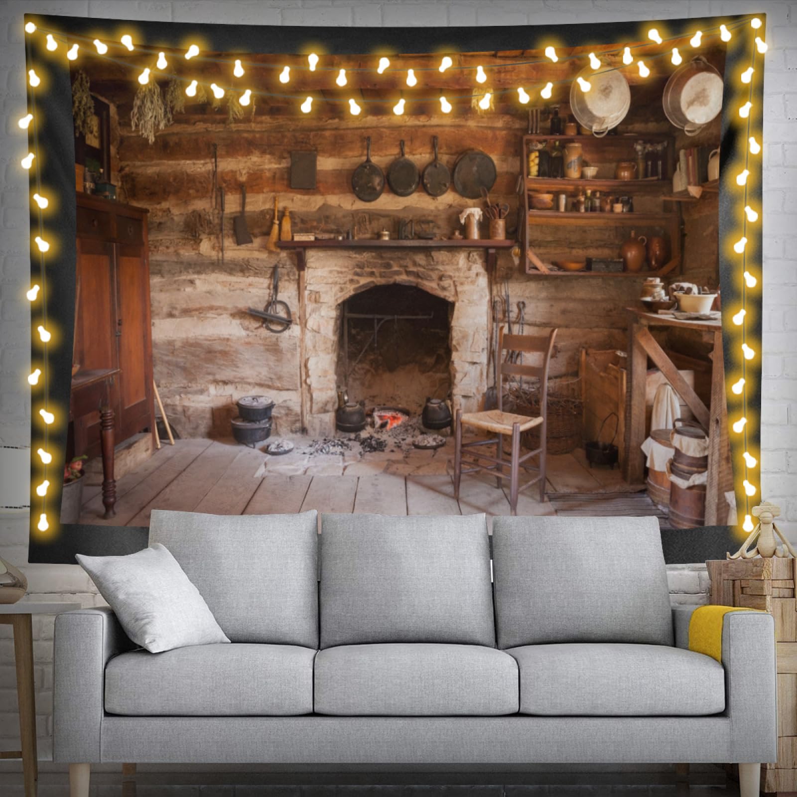 Telón De Fondo Rústico 3x2.5m De Poliéster – Cocina Antigua, Hogar Rural Con Chimenea, Ideal Para Fotos Y Eventos