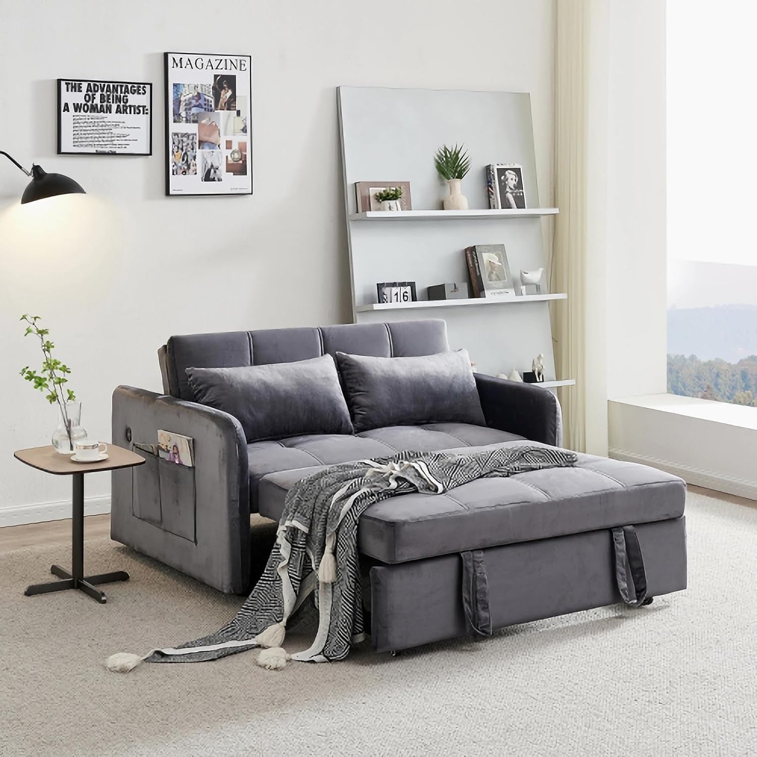 Sleeper Sofa, 3 in 1 Pull Out Sofa Bed, Comfortable Velvet