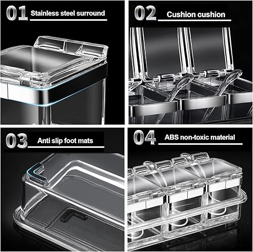 Miniatura 7 de Maceta transparente para condimentos, caja de condimentos de acrílico de 4 piezas, contenedor de almacenamiento, tarros de condimentos, contenedor