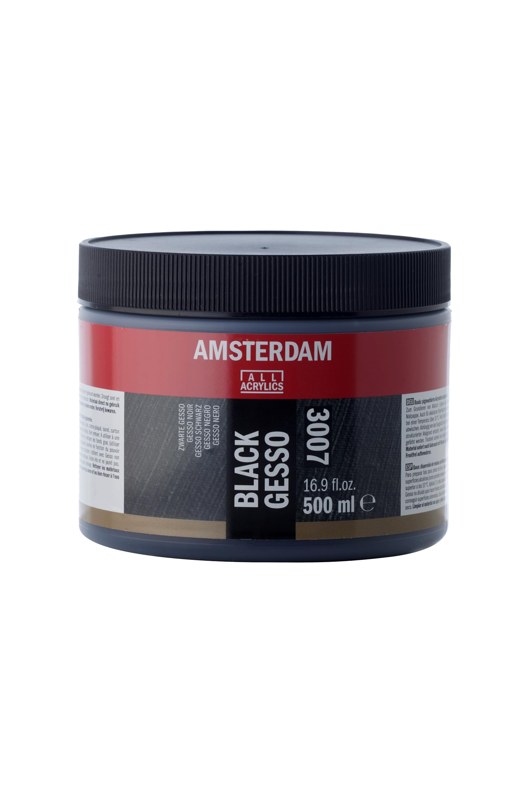 Amsterdam Primer - Black Gesso 3007 Jar 500 ml - Excellent Adhesion for Acrylic & Oil Paints - Matte Finish - Versatile Surface Primer