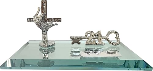 Diamante Cross with Crown 21st Key - Silver