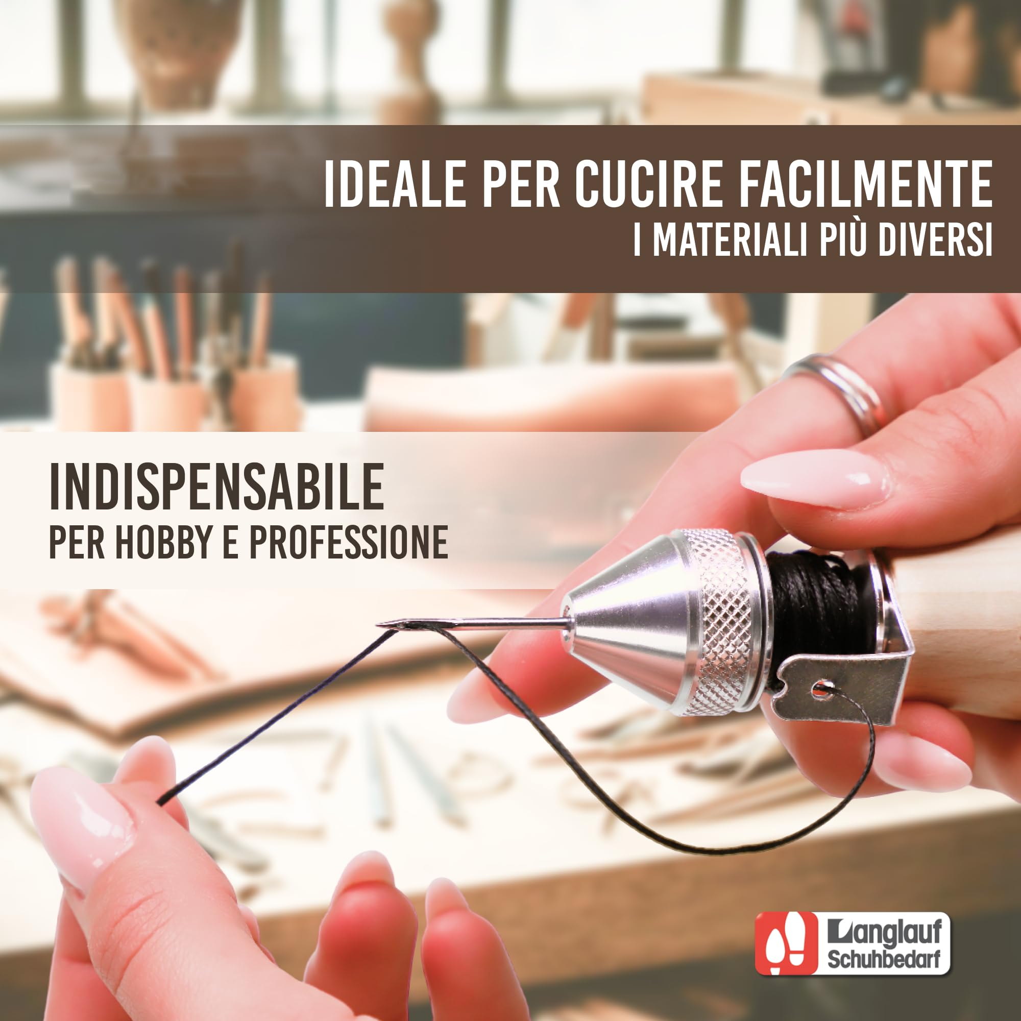 Macchina da Cucire a Mano con Bobina di Filo – Macchina da Cucire a Mano per Tessuti Spessi, teloni, Trapunta Convertibile e Tela – incl. ago in Pelle – Made in Germany