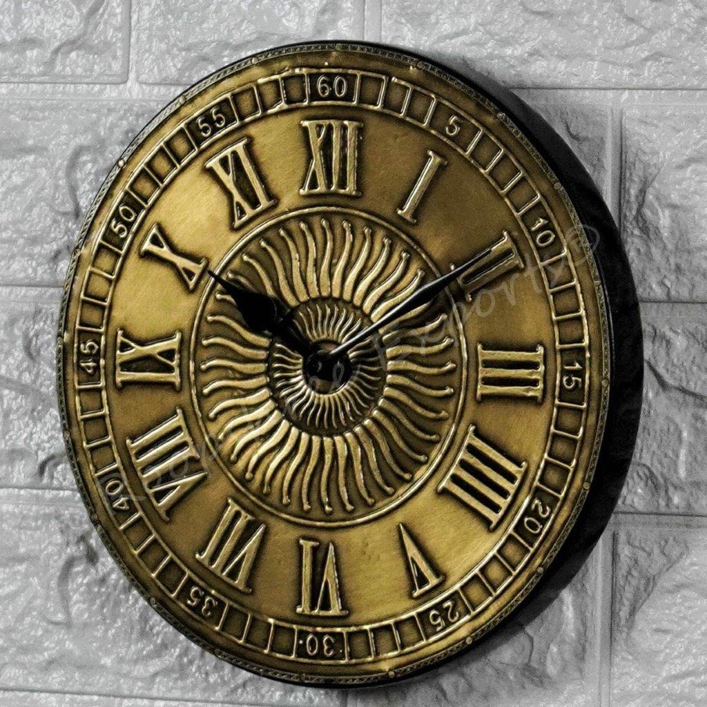 Vintage Wooden Brass Inlay Wall Clock - Handcrafted Art -8