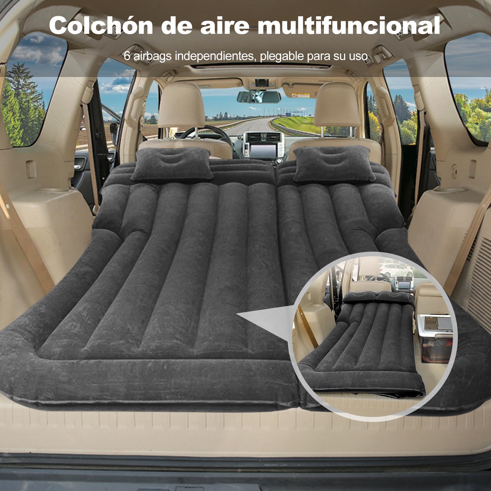 Ergocar Colchón Coche Bomba de Aire Eléctrica SUV MPV Plegable Doble Cama Colchones de Aire para Camping