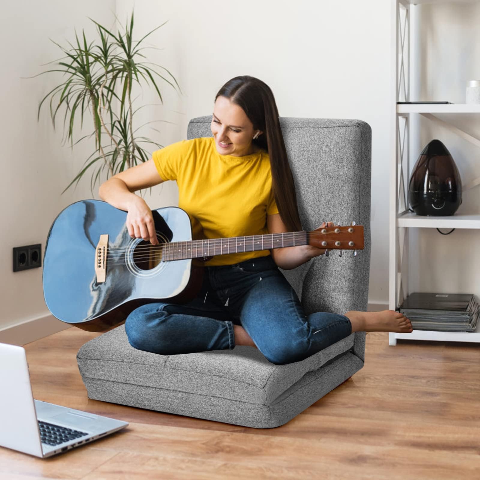 RELAX4LIFE Bodensessel klappbar, Bodenstuhl mit 5 verstellbaren Rückenlehne, Bodensofa mit Kissen, Liegesofa, Liegesessel für Schlafen Lesen Meditation, Sitzkissen für Wohnzimmer (Grau)