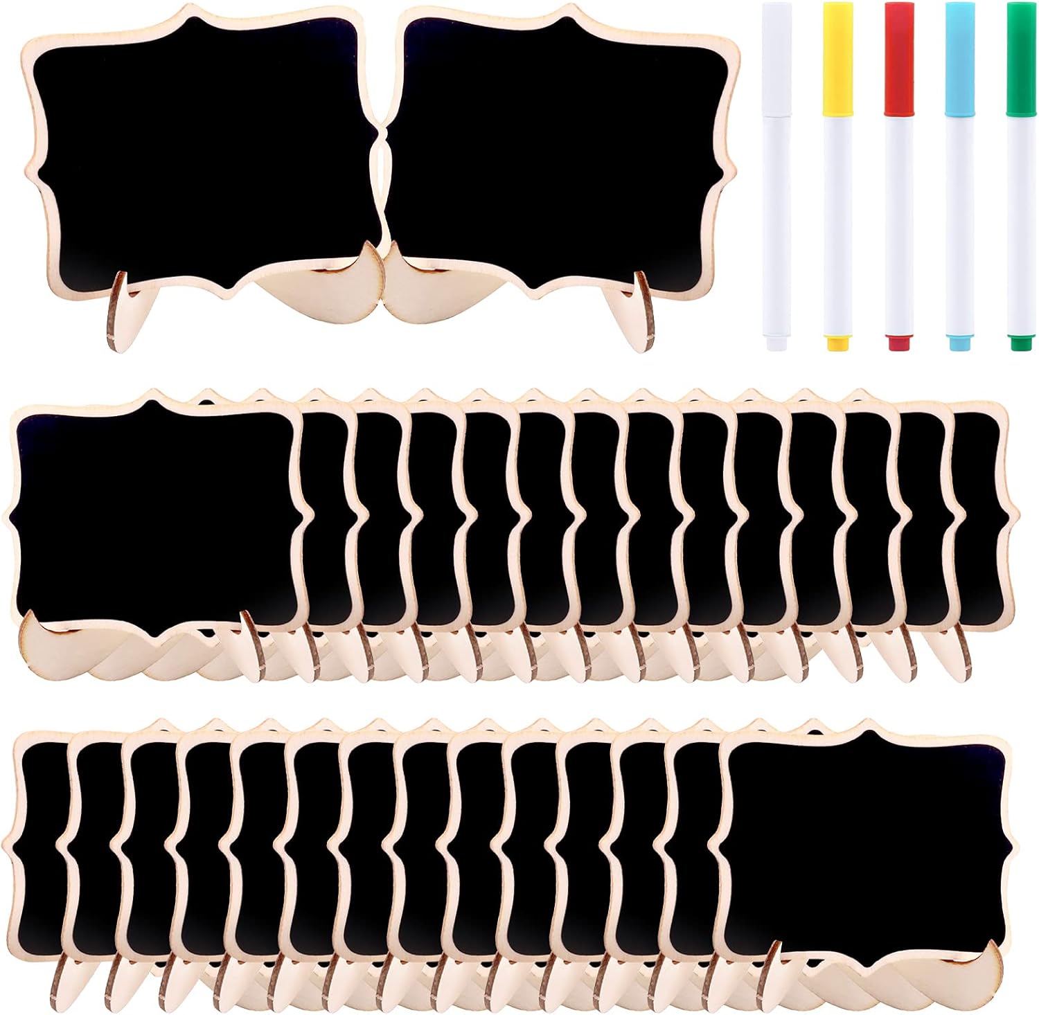 Swpeet 30 letreros de pizarra con marcadores de tiza líquida y soporte de caballete, borde ondulado, tableros de mensajes para bodas, tarjetas de
