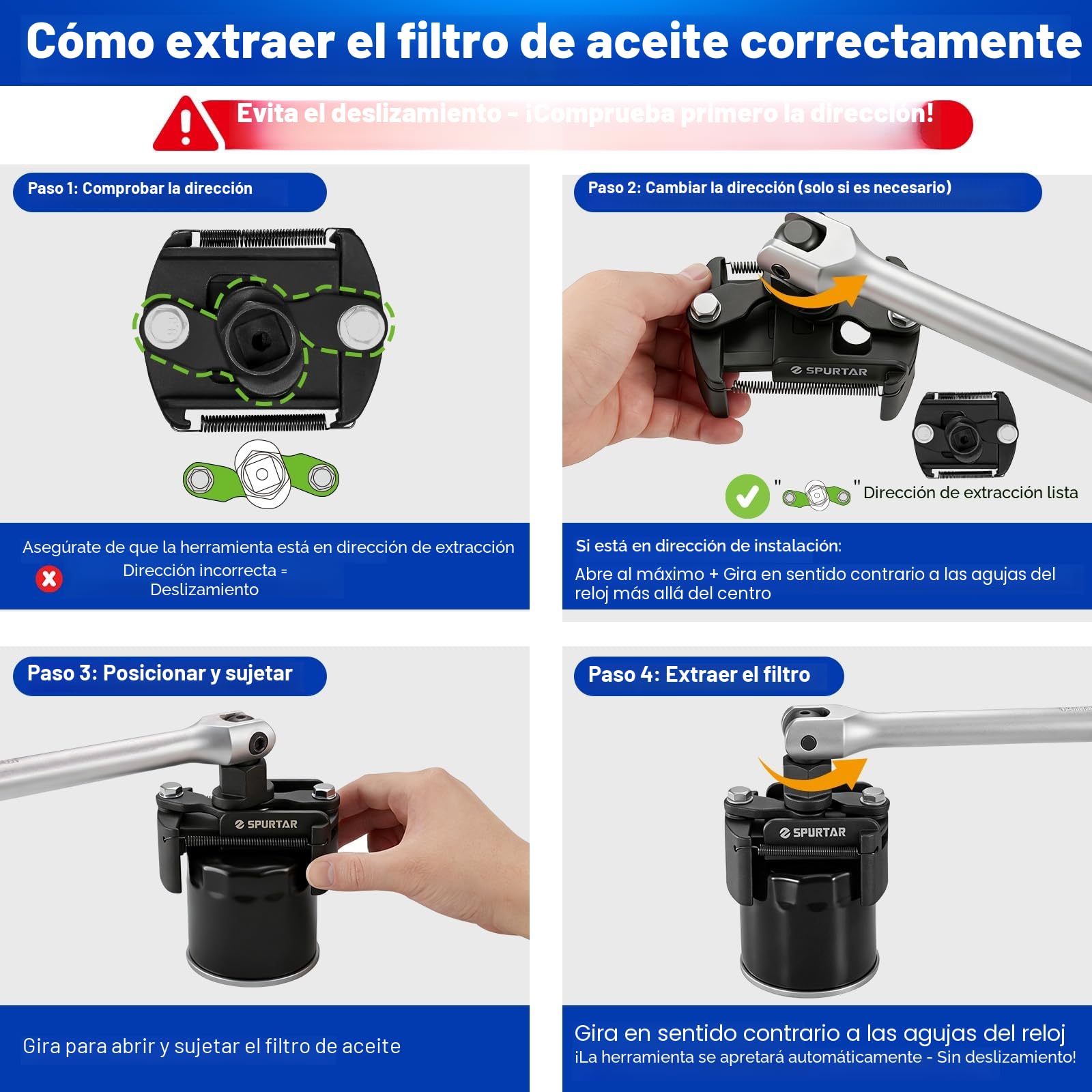 Spurtar Llave Filtro Aceite Coche 60-80mm herramienta de extracción de filtro de aceite ajustable, herramienta universal perfecta para filtros de cambio de aceite pequeños y medianos