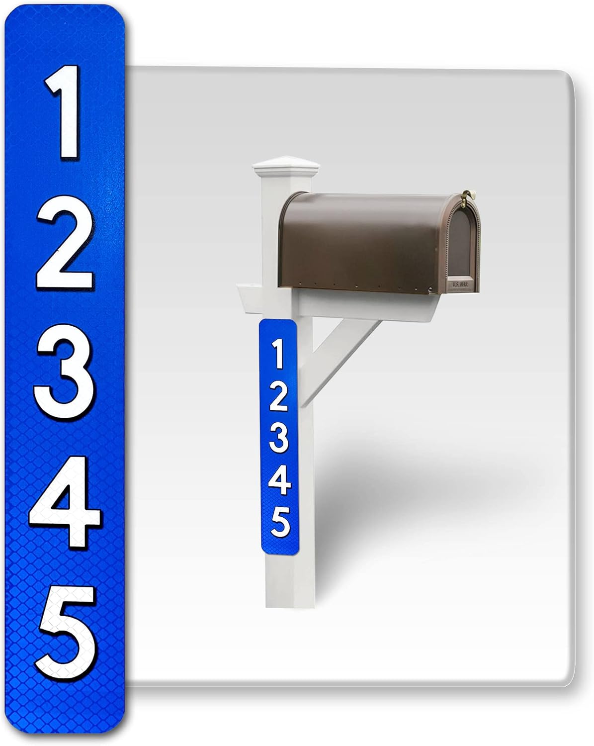 Curb-N-Sign® Pack of 1 Reflective Vertical Mailbox Numbers Sticker - Classic Style Decal Vinyl Waterproof Number Self Adhesive for Signs, Door, Cars, Trucks, Home, Business, Address Number (Blue)