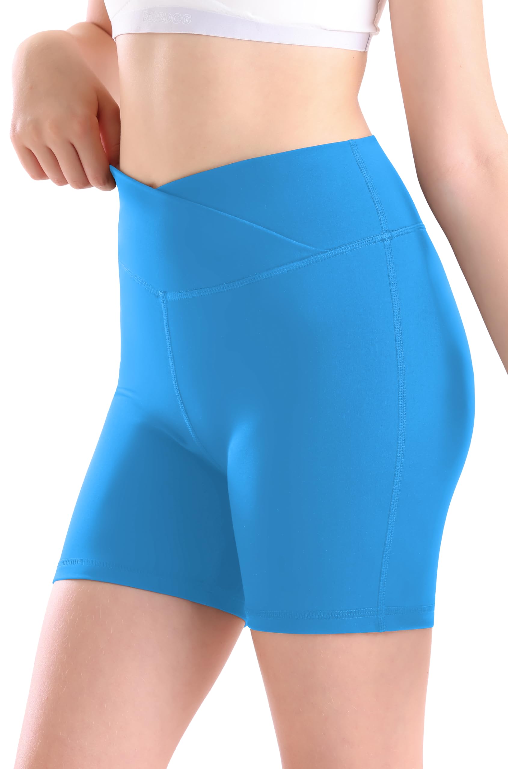 MEJING Girls V Cross Waist Athletic Shorts, Kids Soft Bike Volleyball Yoga Dance Running Cheer Gymnastics Gym Workout Shorts