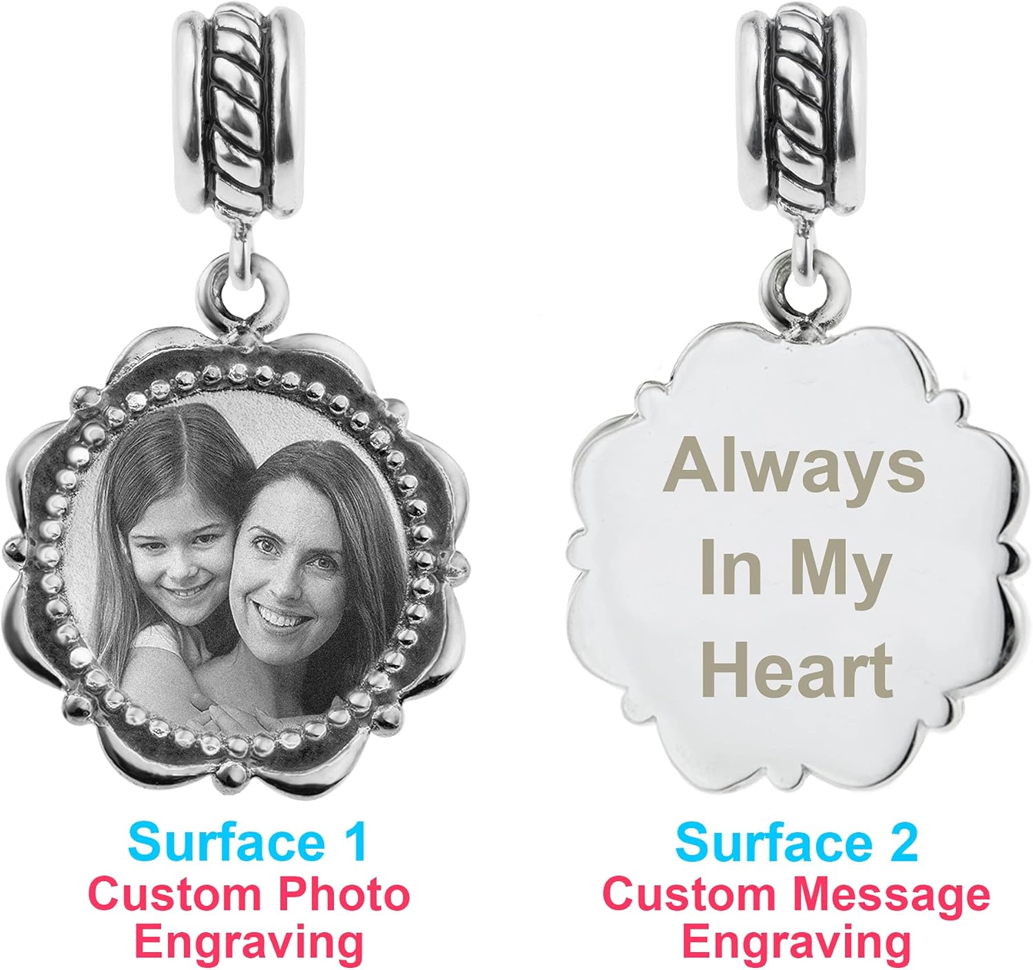 Personalized Photo Message Engraving Custom Dangle Flower Frame Bead F/European Charm Bracelet