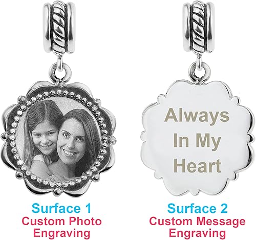 Miniatura 2 de Mensaje fotográfico personalizado grabado personalizado colgante flor marco grano Fpulsera de encanto europeo