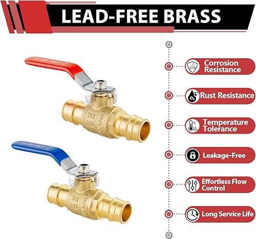 Miniatura 3 de Paquete de 2 válvulas de bola de latón EFIELD Pex-A de expansión fría de 34 pulgadas x 34 pulgadas para agua fría y caliente, agua potable, ASTM