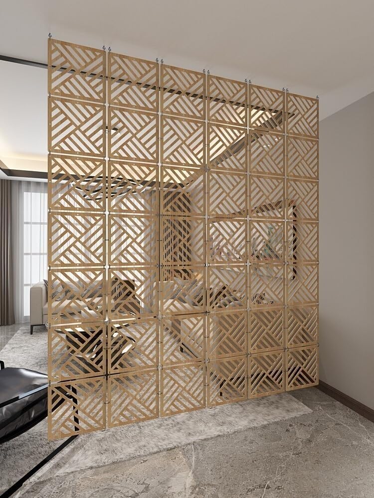 Séparateur de pièce Suspendu Panneau Bois-Plastique Creux pour Les Maisons à Haut Plafond, Décoration d'écran Suspendue Simple pour la Maison, 1 à 100 pièces en Option(Natural b,8Pcs)