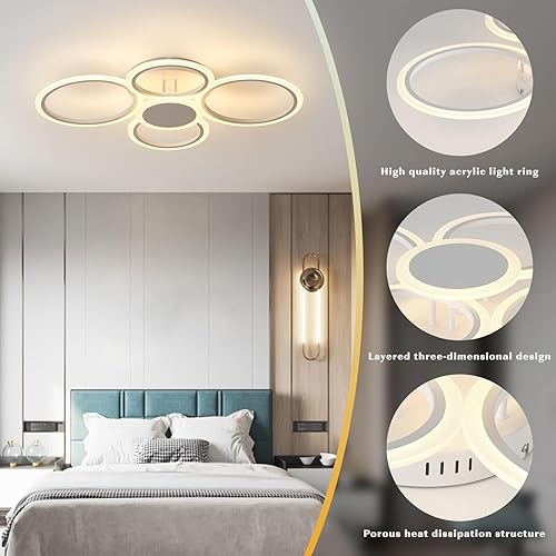Miniatura 7 de SKY ANGLE Lámpara de techo moderna, lámpara de techo LED de montaje empotrado de 5 anillos, lámpara de techo regulable de 45 W con control remoto