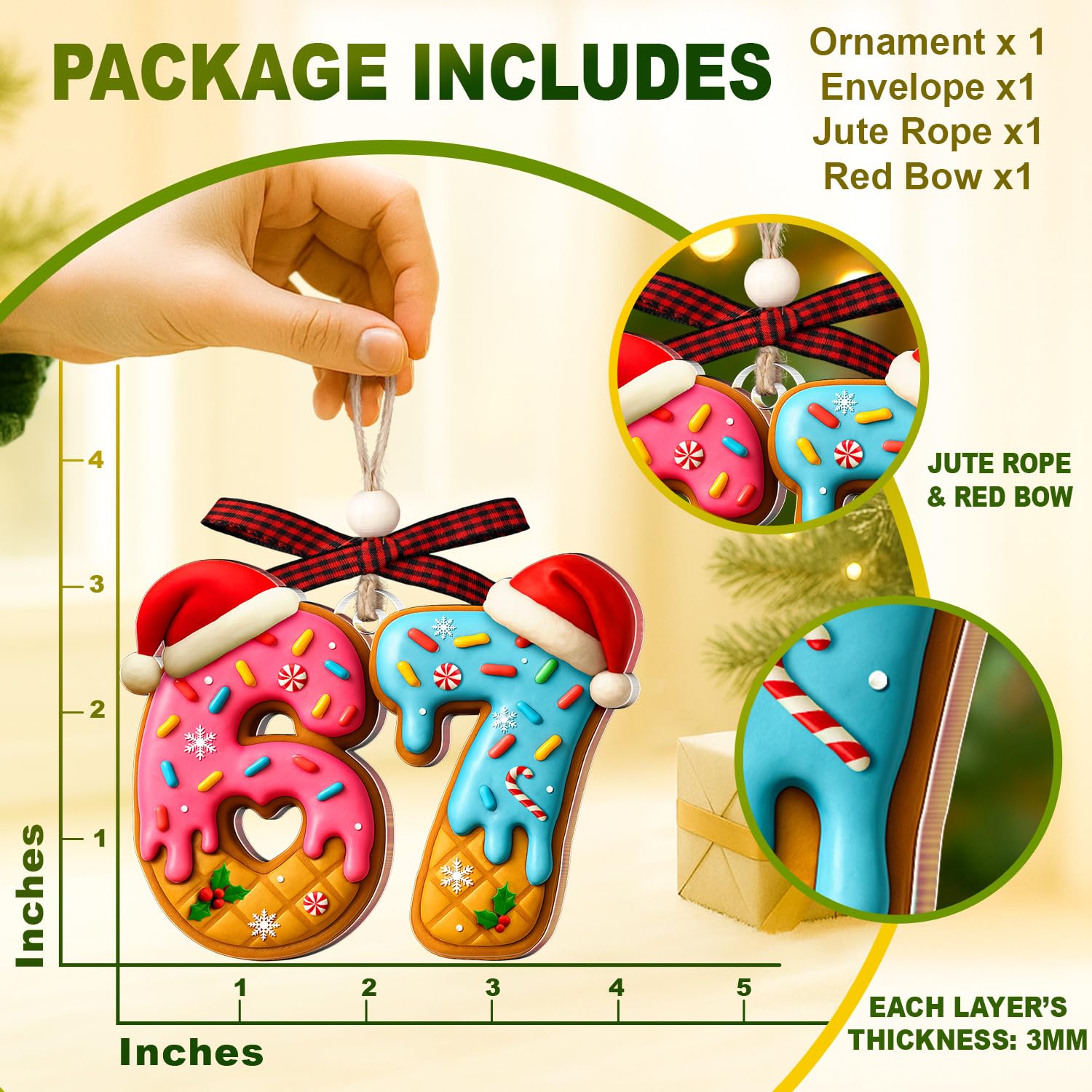 Condition photo showing Brand New for 67 Ornament - 6 7 Christmas Ornament 2025 - Teens, Girls, Boys, Kids Christmas Ornaments, Stockings - Teen Girl Trendy Stuff - Funny Christmas Ornaments - Acrylic White Elephant, Exchange Idea Gifts