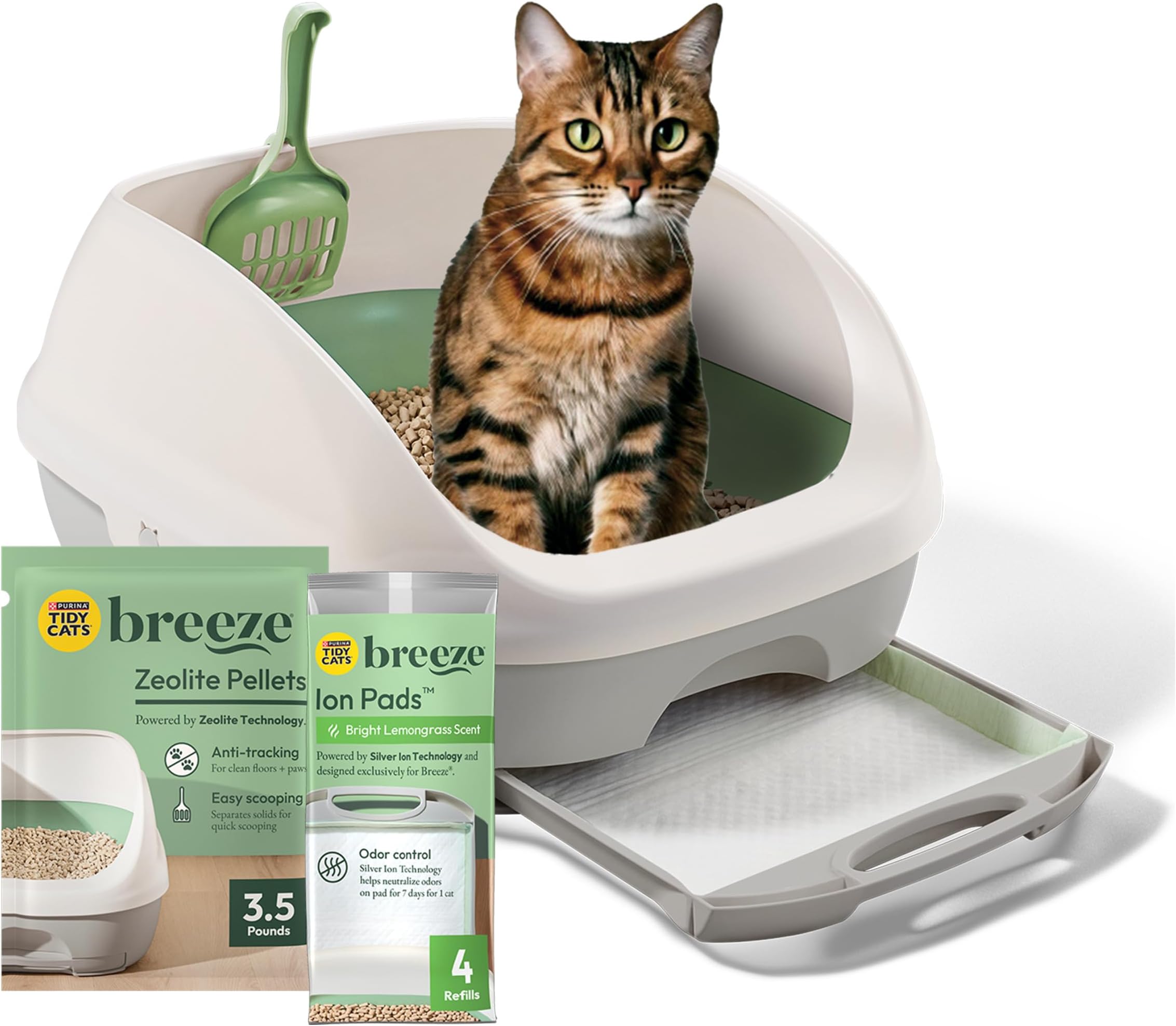 Purina Tidy Cats Litter Box System, BREEZE System Starter Kit Litter Box, Litter Pellets & Pads