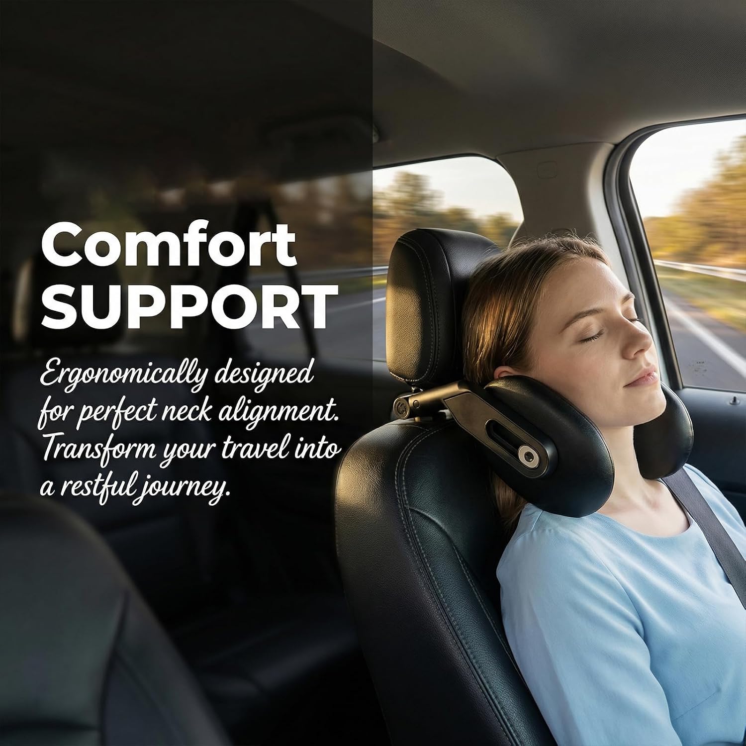 Car Headrest Pillow for Kids & Adults, Adjustable Car Seat Head Support with Memory Foam & 360° Rotation, Retractable Pillow for Sleeping Travel, Long Road Trip with Back Hooks (Black)