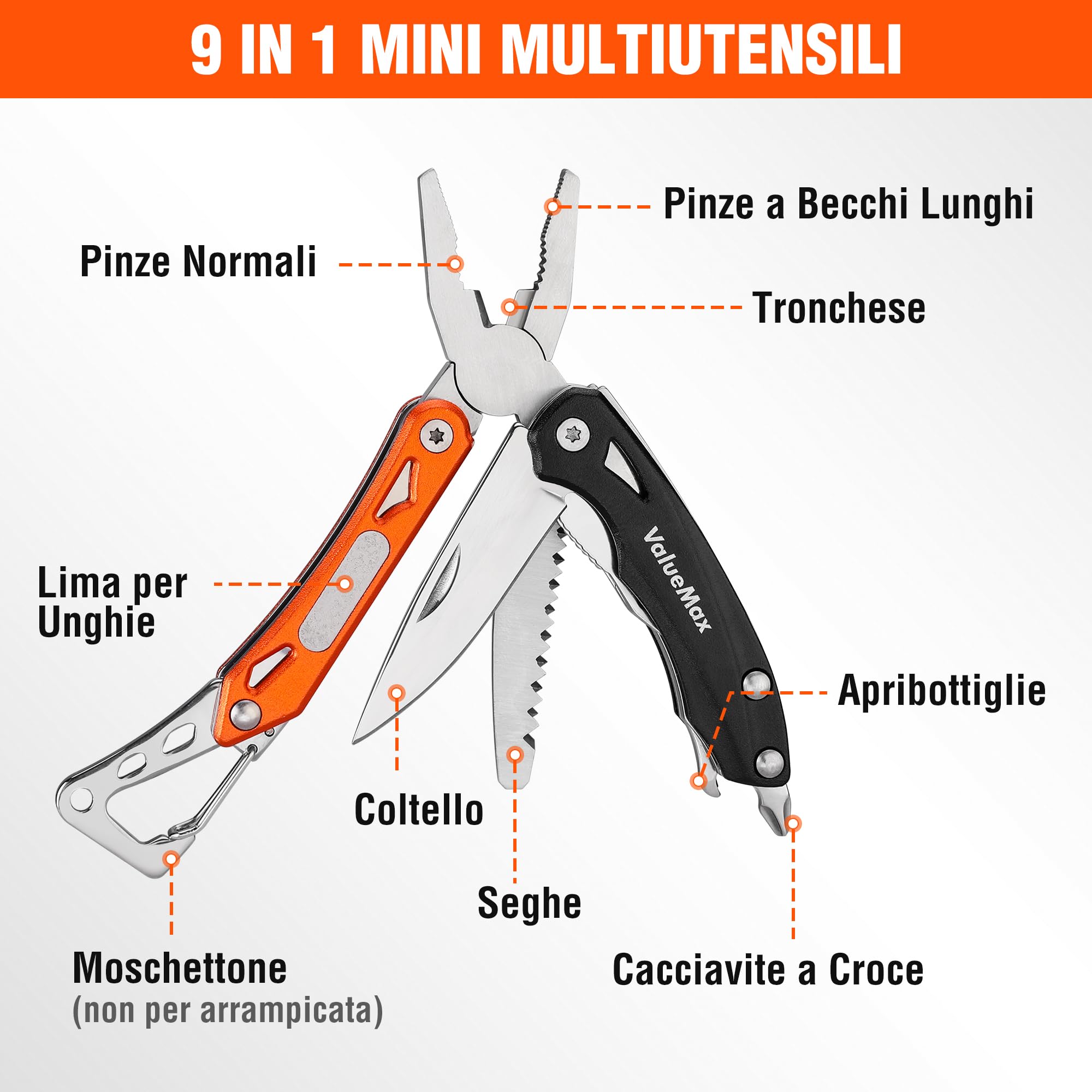 ValueMax Pinza Multifunzione 9 in 1, Strumento Multiuso per Campeggio e Riparazione