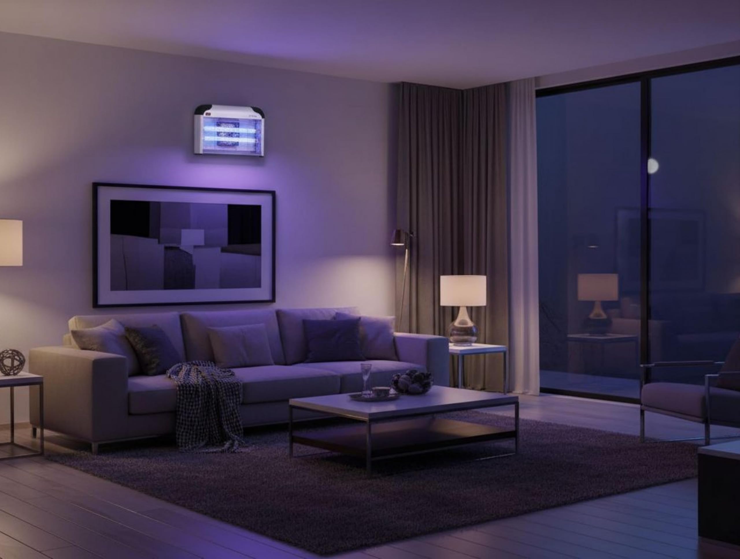 PURLINE Uccide insetti murale con luce ultravioletta da collocare a parete o soffitto, lampada UV 2 x 6 W, ideale per 50 m2 Consumo 20 W ZZAP Turbo 3