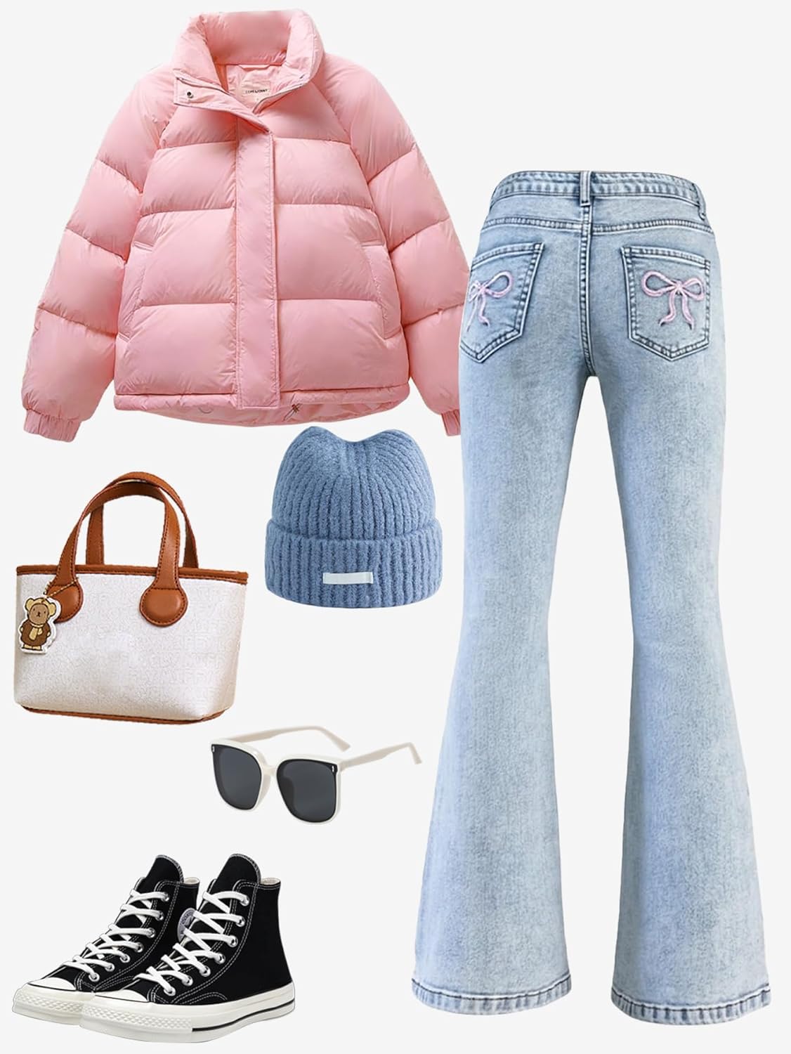 Girls Flare Jeans High Waisted Stretch Bow Bell Bottom Cute Y2K Denim Pants with Pockets 7-14Y - Image 6