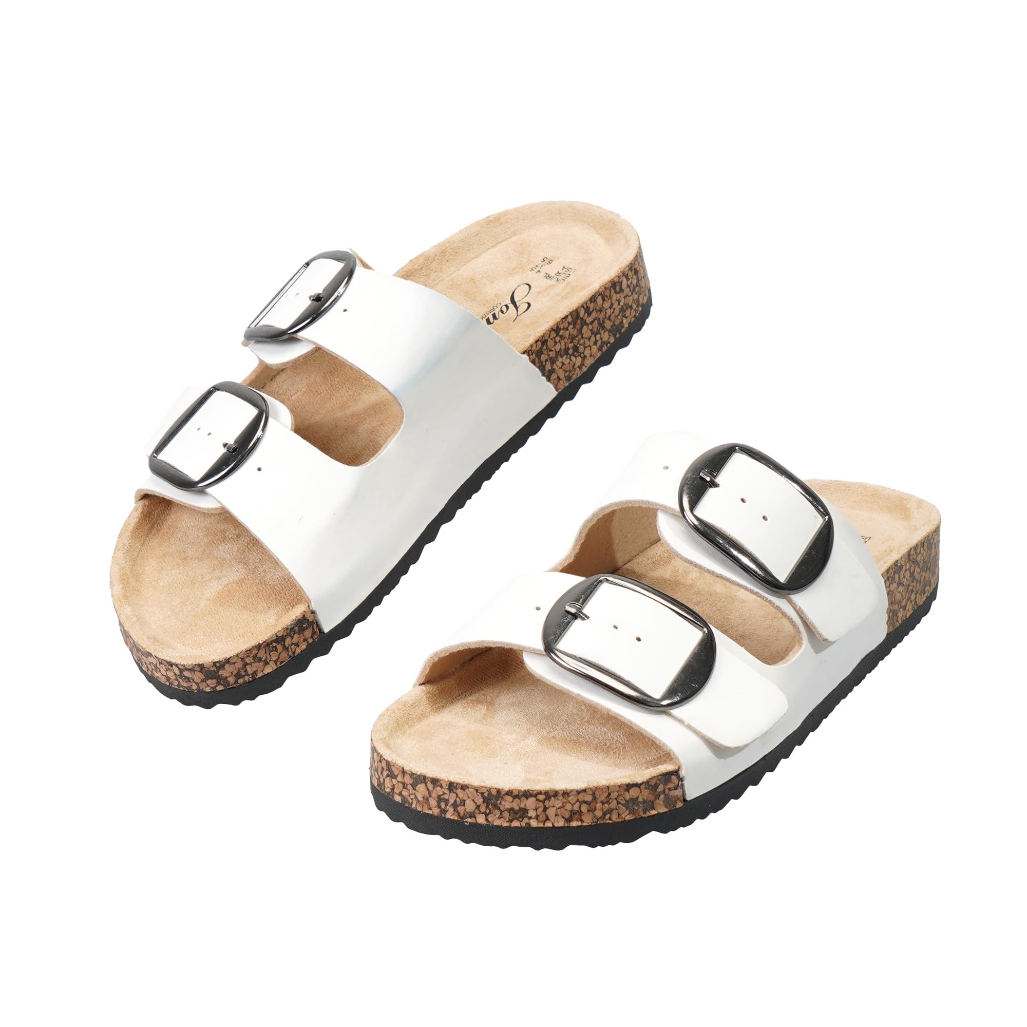 JOMIX Sandalias Mujer con Hebillas Ajustables Zuecos Abiertos de Piel Sintética Zapatos de Verano con Tacón Plano