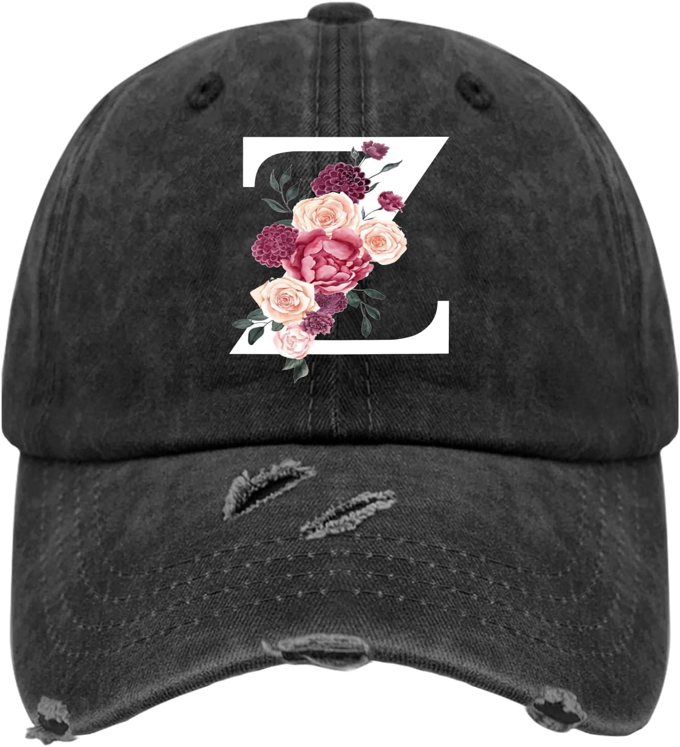 Custom Initial Letter Baseball Cap for Women, Personalized A-Z Monogram Washed Distressed Hat for Mom Gift