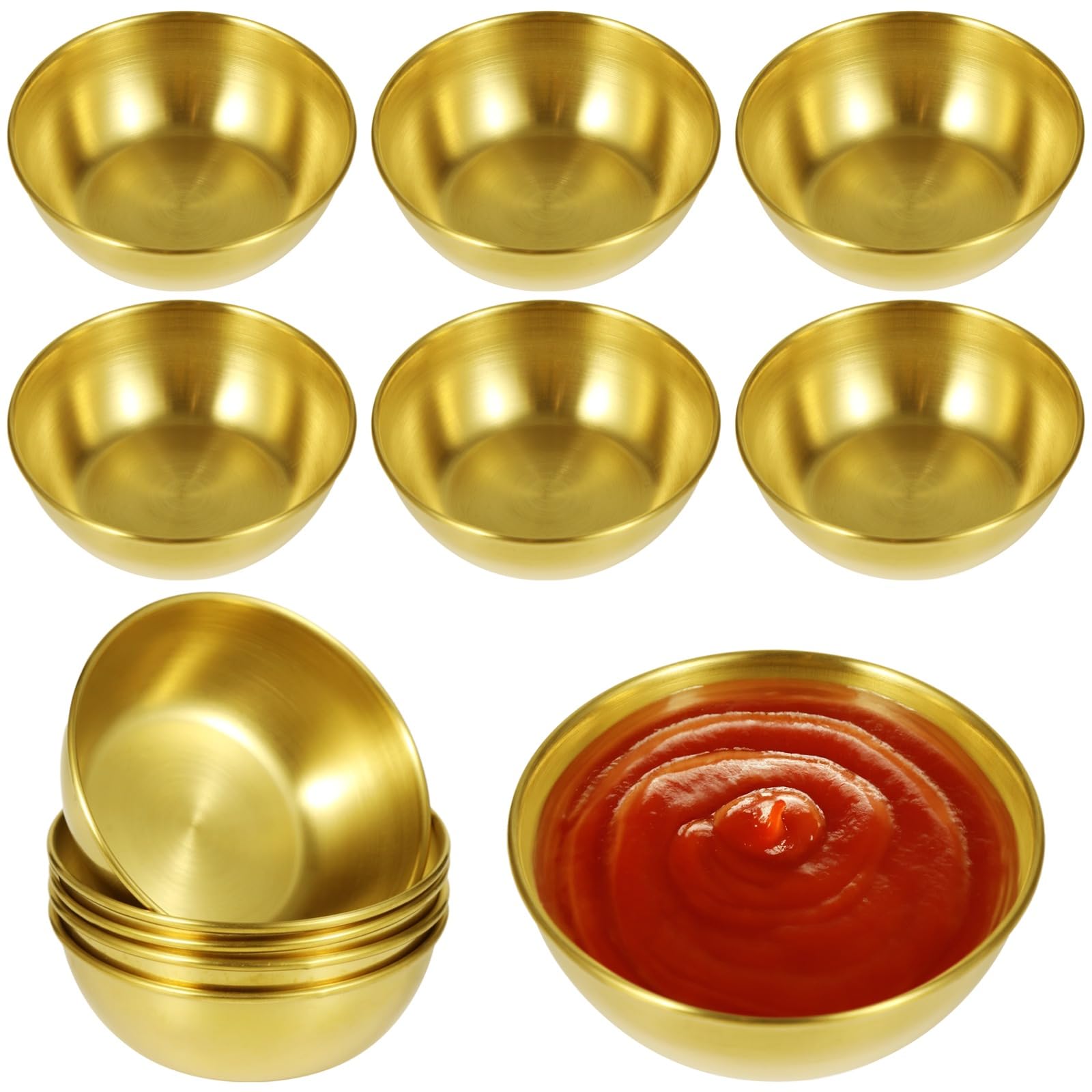 Lot de 12 coupelles à sauce en acier inoxydable, coupelles rondes dorées, petit plat à sauce et à tremper pour assaisonnement, plateau apéritif pour maison, fête, restaurant, 3,2 x 1,2 pouces