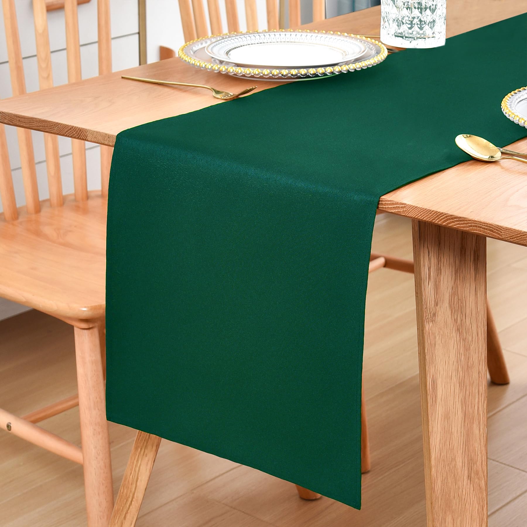 Inmerget Table Runner Solid Polyester 32x183cm (12x72 inches), Farmhouse Runner for Coffee Table, Dresser, Living Room, Bedroom and Party Decor (Green)