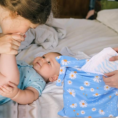 Miniatura 6 de 3 bolsas para pañales de tela para bebé, impermeables, reutilizables, con 2 bolsillos con cremallera y asa, bolsas de lavandería lavables para