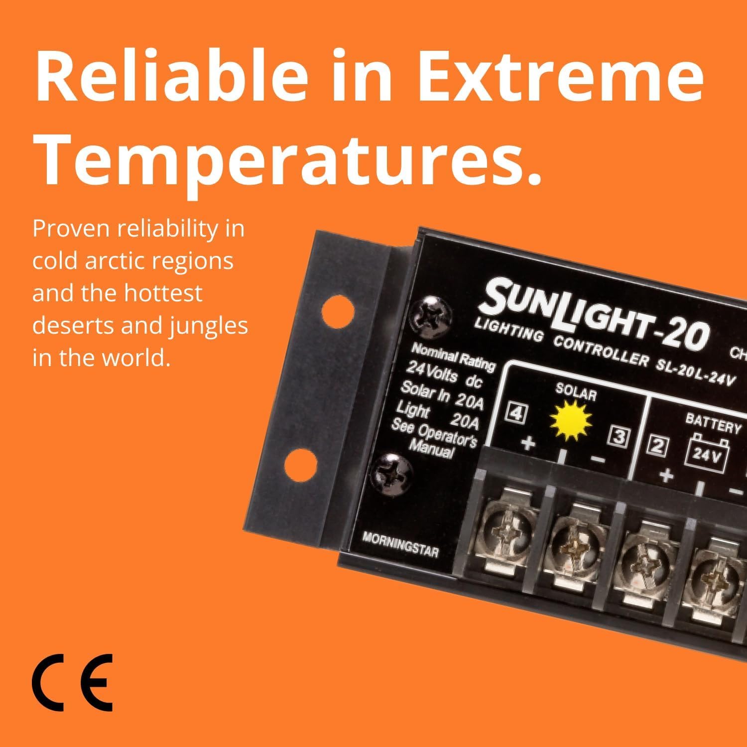 Morningstar Sunlight 20A Solar Charge Controller (SL-20L-24V) - Solar Panel Regulator for 24 Volt Batteries, Lighting Ctrl, Easy Setup, Corrosion Resistant Terminals, 5 Year WTY - Designed in The USA