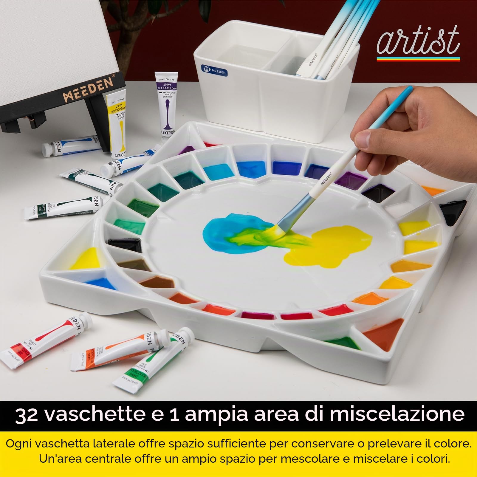 MEEDEN Studio - Tavolozza di pittura ad acquerello in porcellana, miscelazione tavolozza di acquerello in ceramica per pittura ad olio acrilica a guazzo, 12-3/5 pollici …