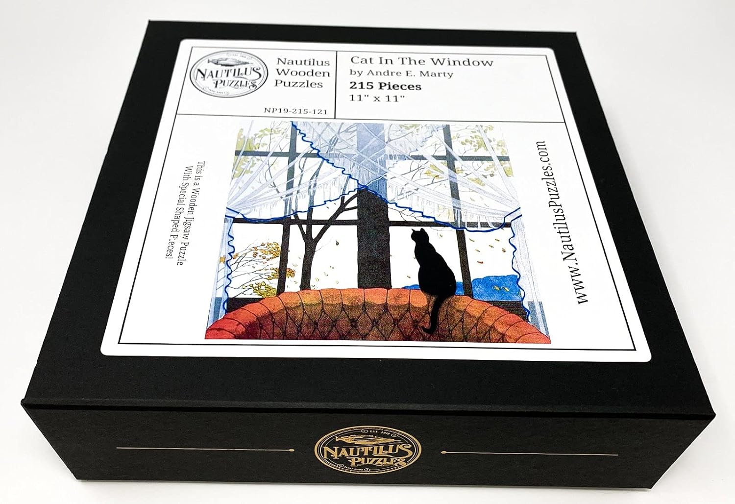 Wooden Jigsaw Puzzle for Adults - Cat in The Window - 215 Pieces. Made in USA by Nautilus Puzzles