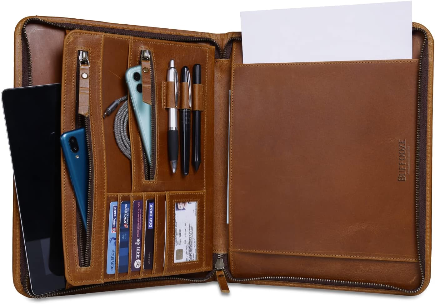 BUFFOOZE Genuine Leather Portfolio with Zipper for Men