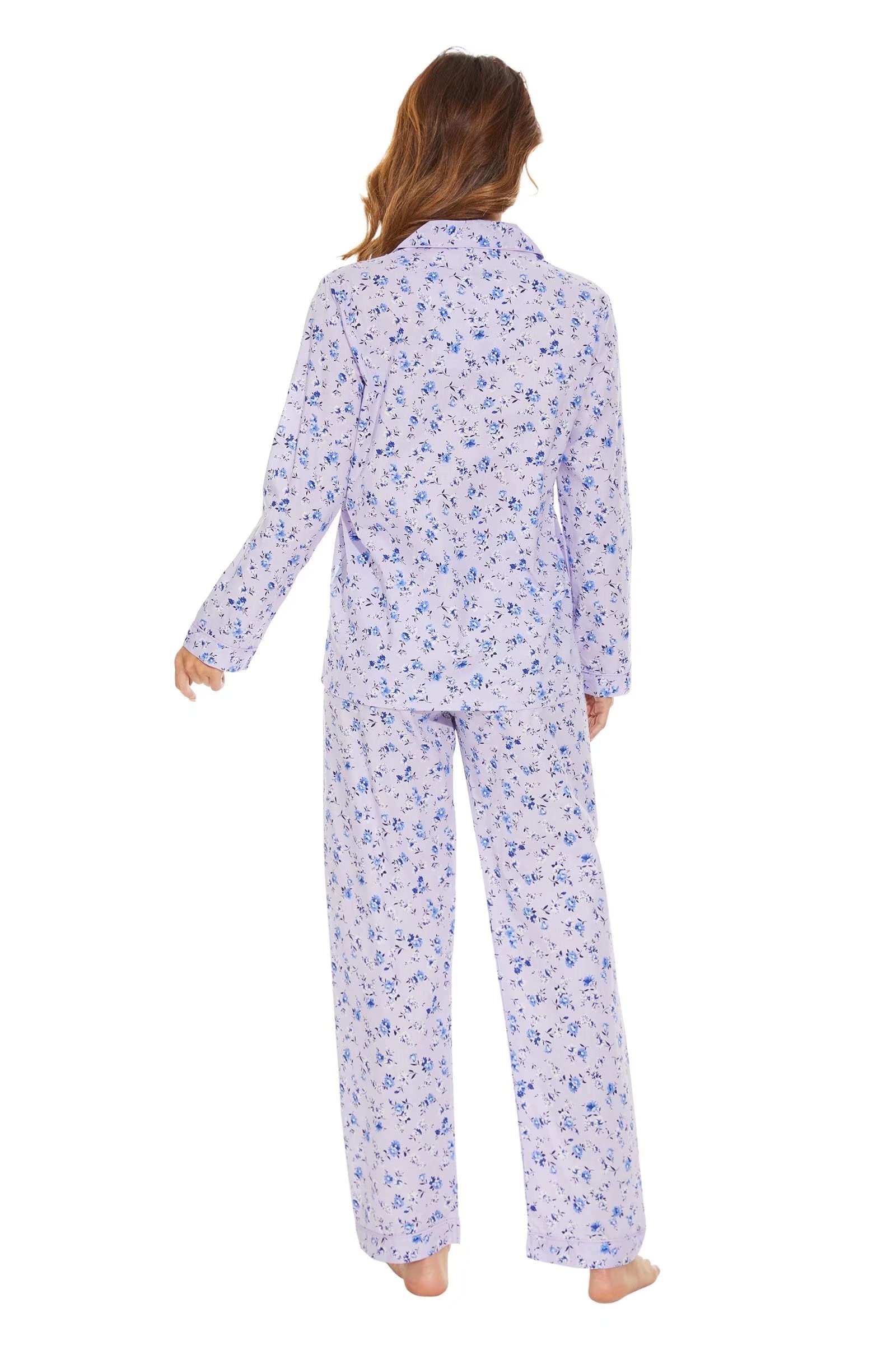 GLOBAL Ensemble de Pyjama pour Femme 100% Coton à Manches Longues et Boutons pour Femme Vêtement de Nuit Doux Respirant PJS