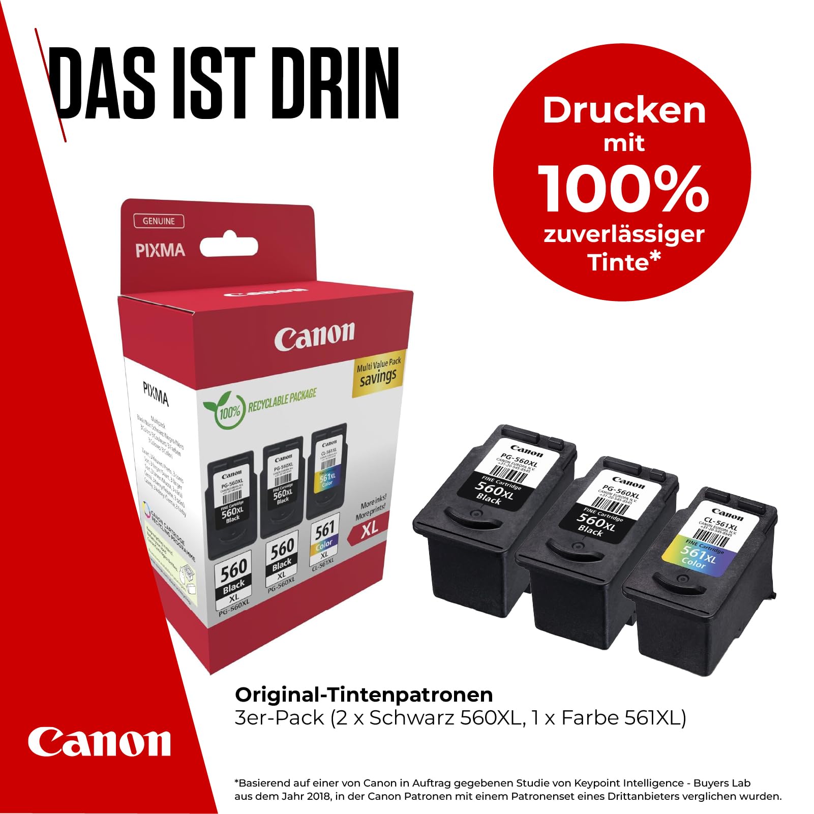 Canon Tintenpatronen - PG-560XL/CL-561XL Original Druckerpatronen mit hoher Reichweite 3er Pack (2 x Schwarz, 1 x Farbe)