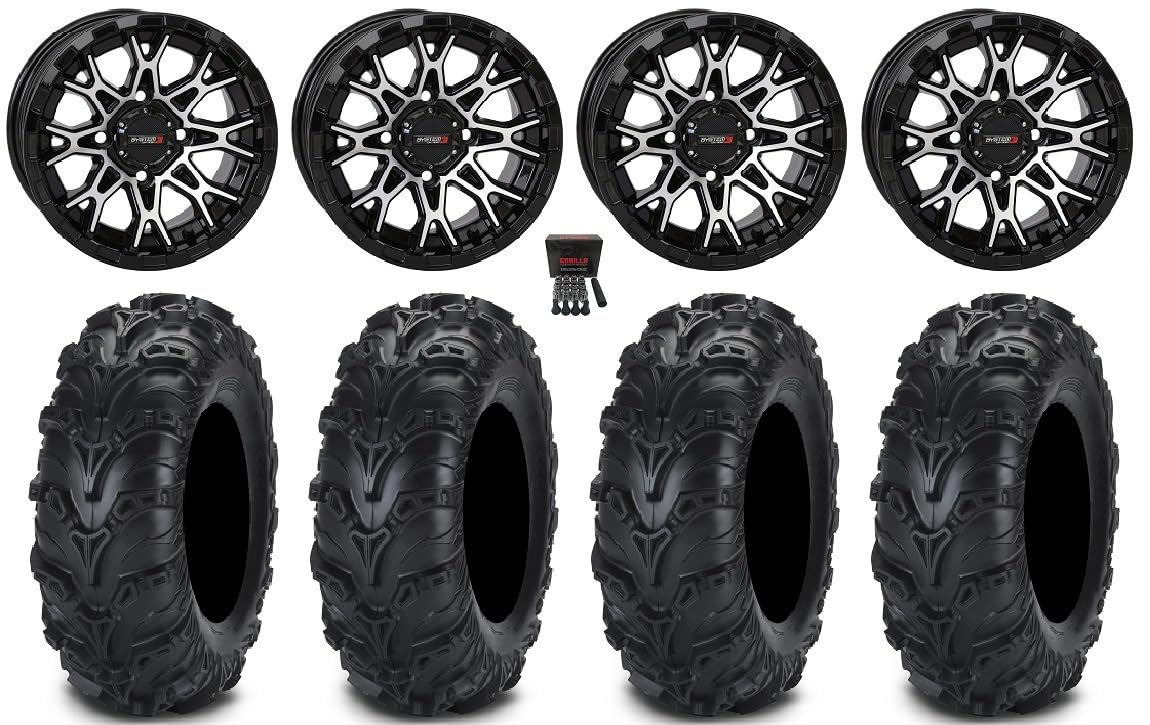 BUNDLE - 9 IT : SYSTEM 3 ST-6 12 WHEELS BLACK 25 MUD LITE II TIRES (4X110 BOLT PATTERN 10MMX1.25 LUG KIT)