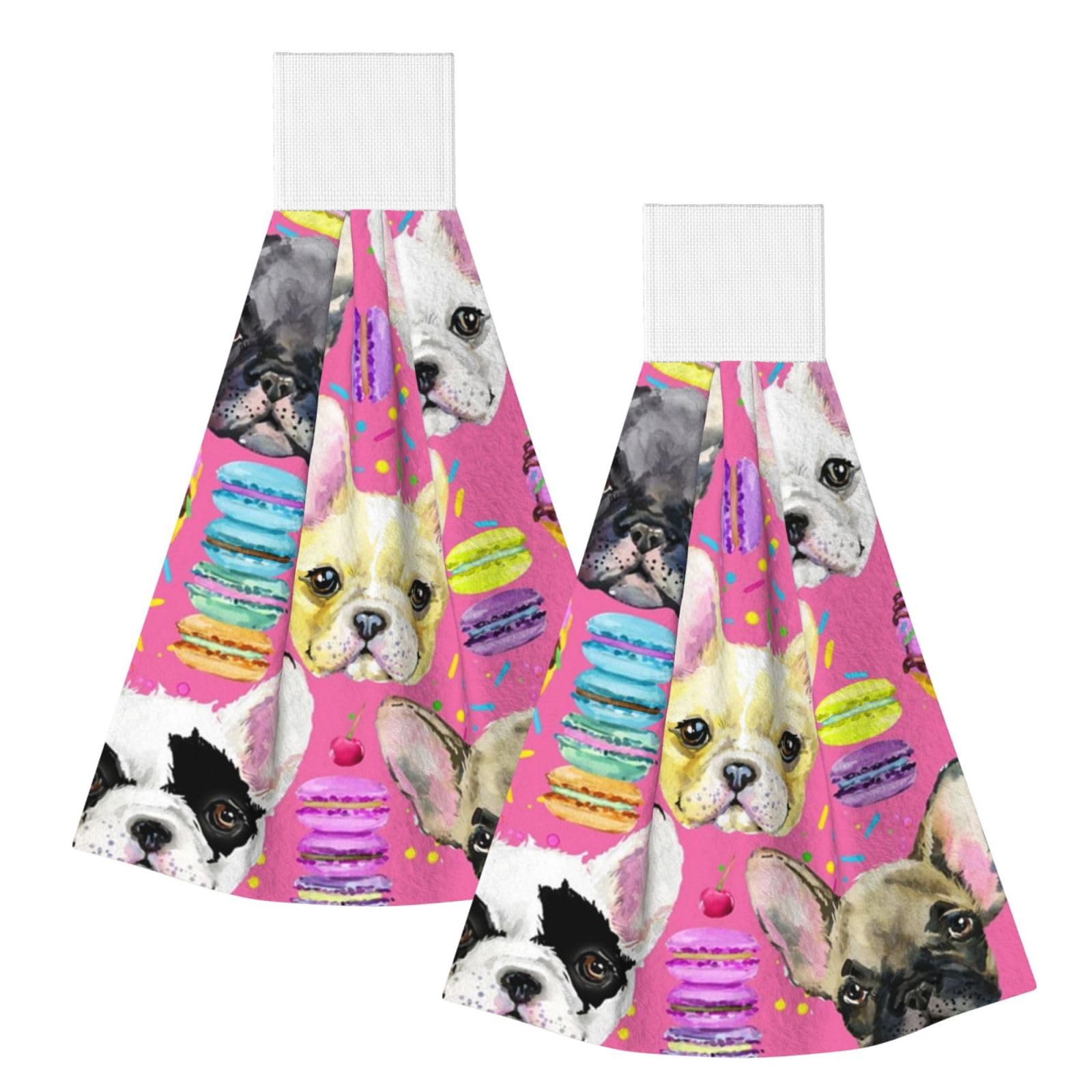 DOPKLNA French Bulldog Puppy Watercolor, 2 Pcs Hanging Coral Fiber Hand Towels for Bathroom, Absorbent Kitchen Towels