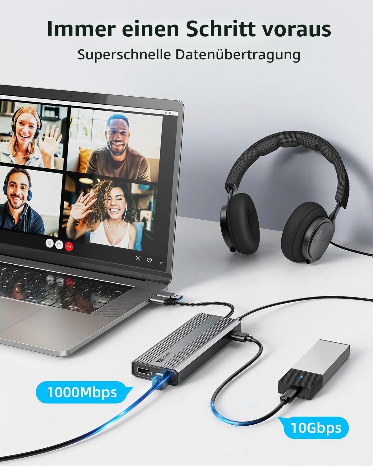 Displaylink Dockingstation Dual Monitor, 2 HDMI 4K60HZ & 2 Displaylink für MacBook M1/M2/Dell/HP/Surface/Lenovo,10 in 1 10 Gbps USB-C Hub Adapter mit Ethernet, USB 3.2, Mikrofon, Audio, 100W PD