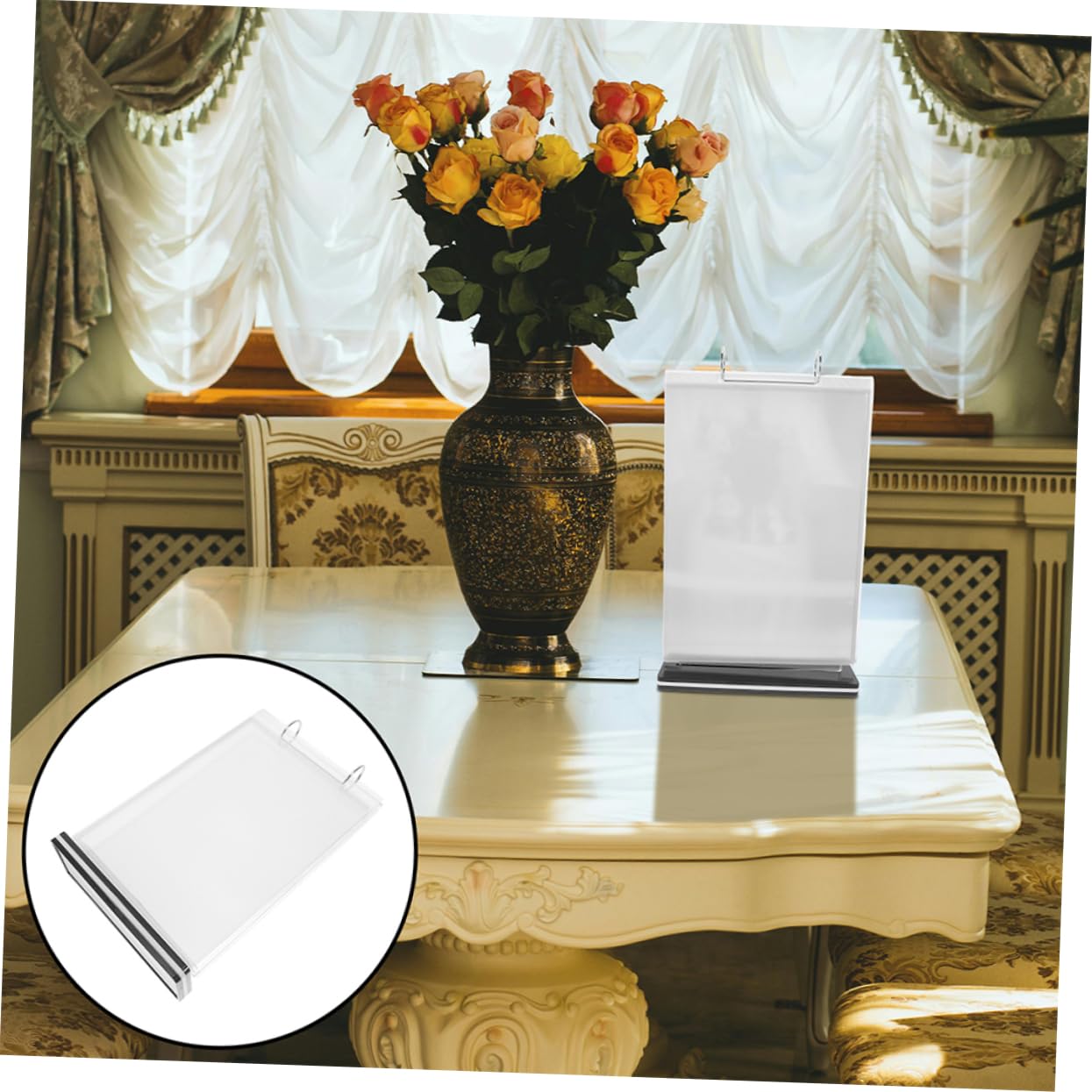 Soporte para Menú de Mesa Abatible 3 Piezas Pvc para Exposición | A6, Diseño Plegable de Sobremesa, Formato Vertical, Acabado Moderno, Pack de 3 Unidades