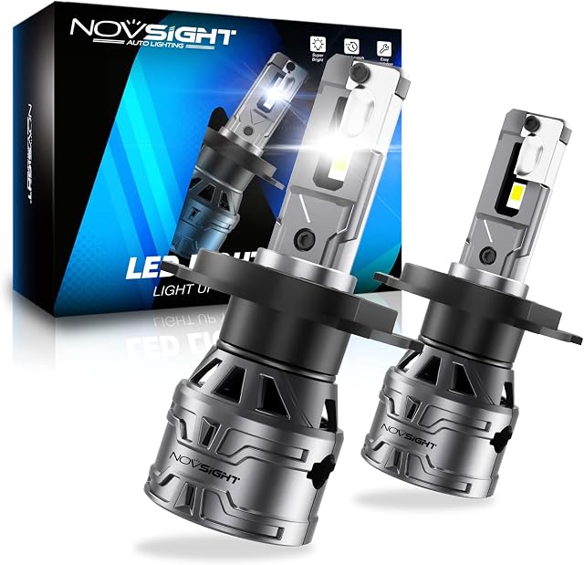 NOVSIGHT H4/9003/HB2 LED Headlight Bulbs 13000 Lumen 300% Brighter Hi/lo Conversion Kit 60W 6500K Cool White Extremely Fast Cooling Halogen Replacement