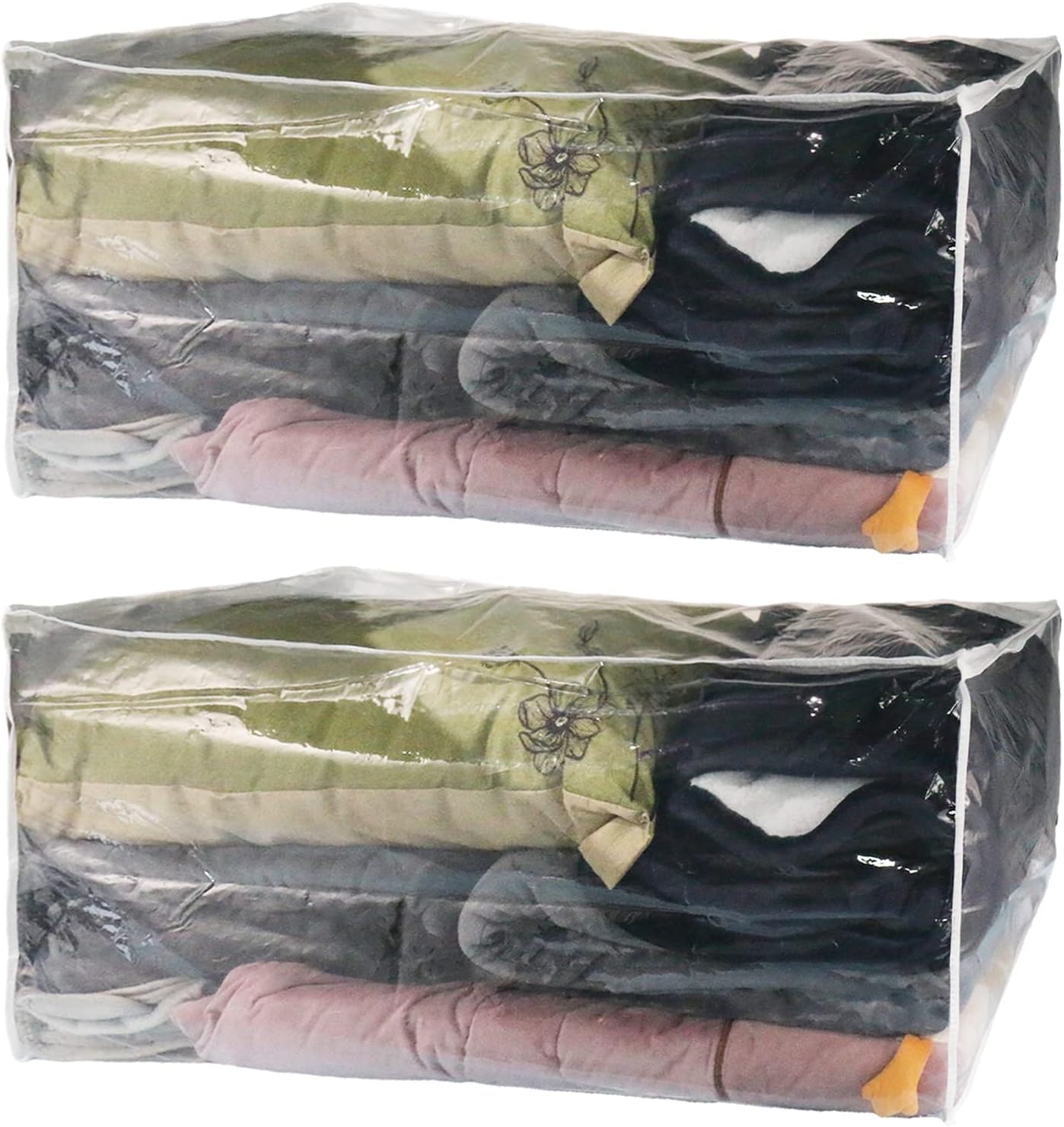 Set of 2 Clear Vinyl Storage Bags with Zipper 20.9x18.1x35