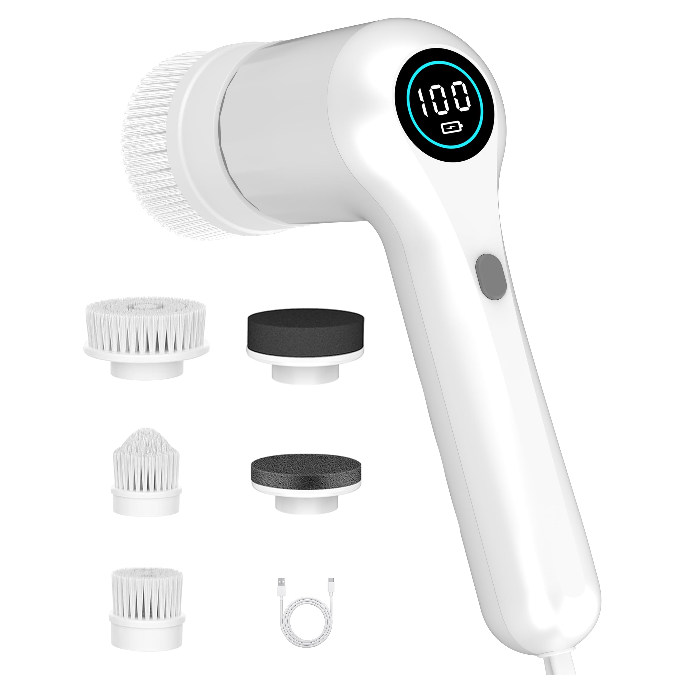 Electric Spin Scrubber, 44 in-lbs High Torque Shower Scrubber &amp; LED Display, 6 in 1, Variable Speed Cordless Shower Cleaner Brush for Cleaning Bathroom, Kitchen, Toilet, Bathtub, Car