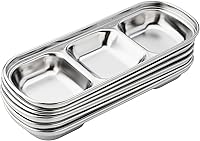 Vista 8 de 6 cuencos de acero inoxidable para salsa de soja, 3 rejillas, platos de salsa divididos, guarniciones para salsa de soja, salsa de tomate