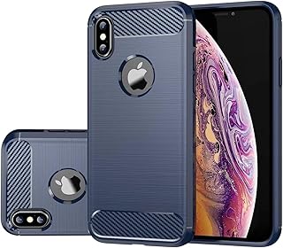 جراب موبايل من السيليكون والكربون بتصميم مرن ورفيع ومتين ومضاد للصدمات متوافق مع موبايل آيفون Xs ماكس من فاسينيشن (أزرق)